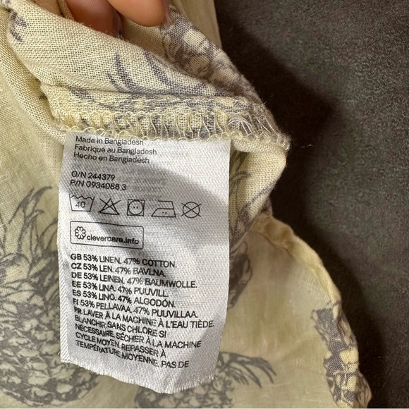 H&M Linen Cotton Pineapple Print Resort Shirt Yellow Tropicalcore XS Oversized - Picture 7 of 10